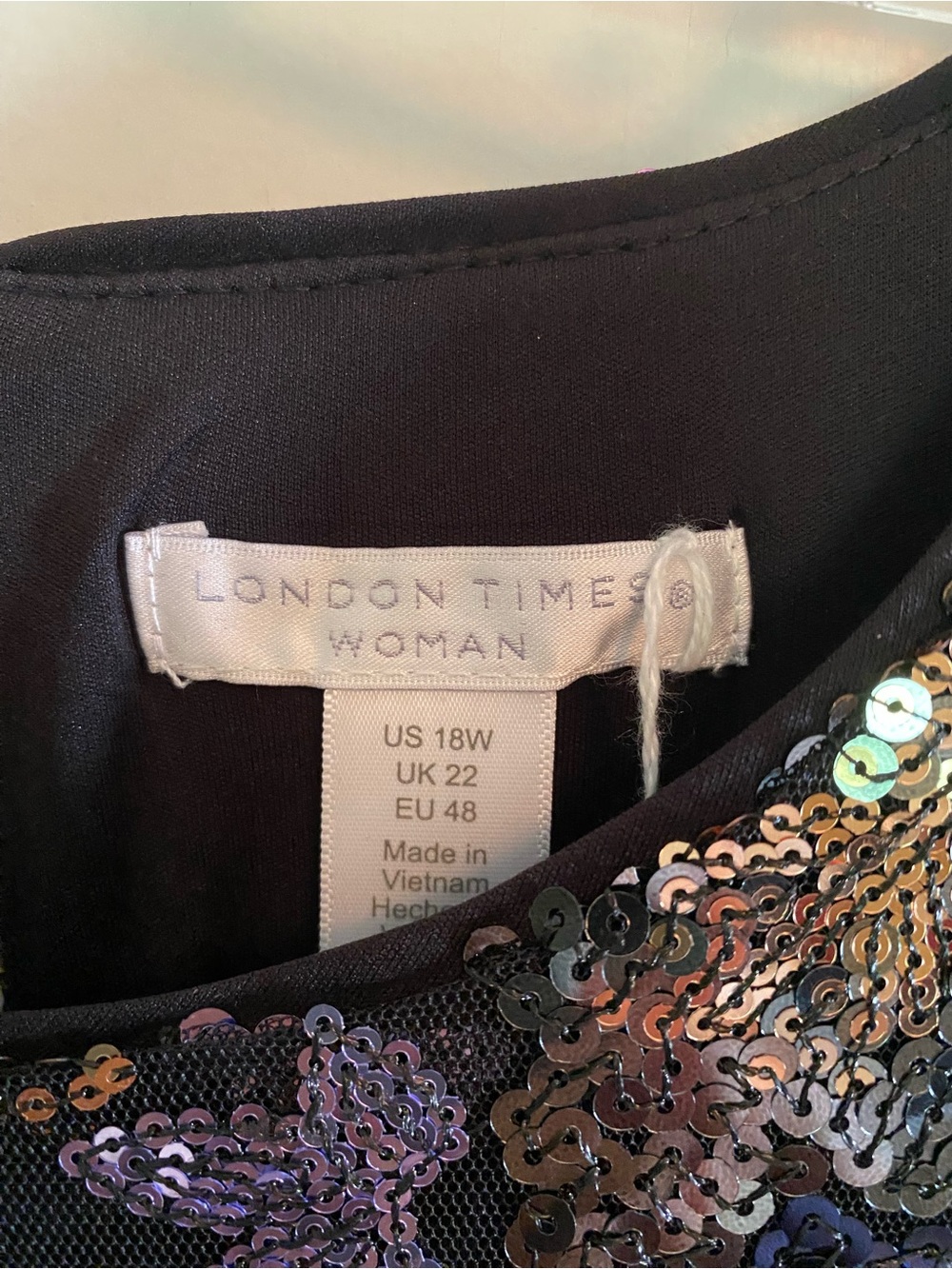 London Times Black Sequin Floral Party Dress - Picture 2 of 2
